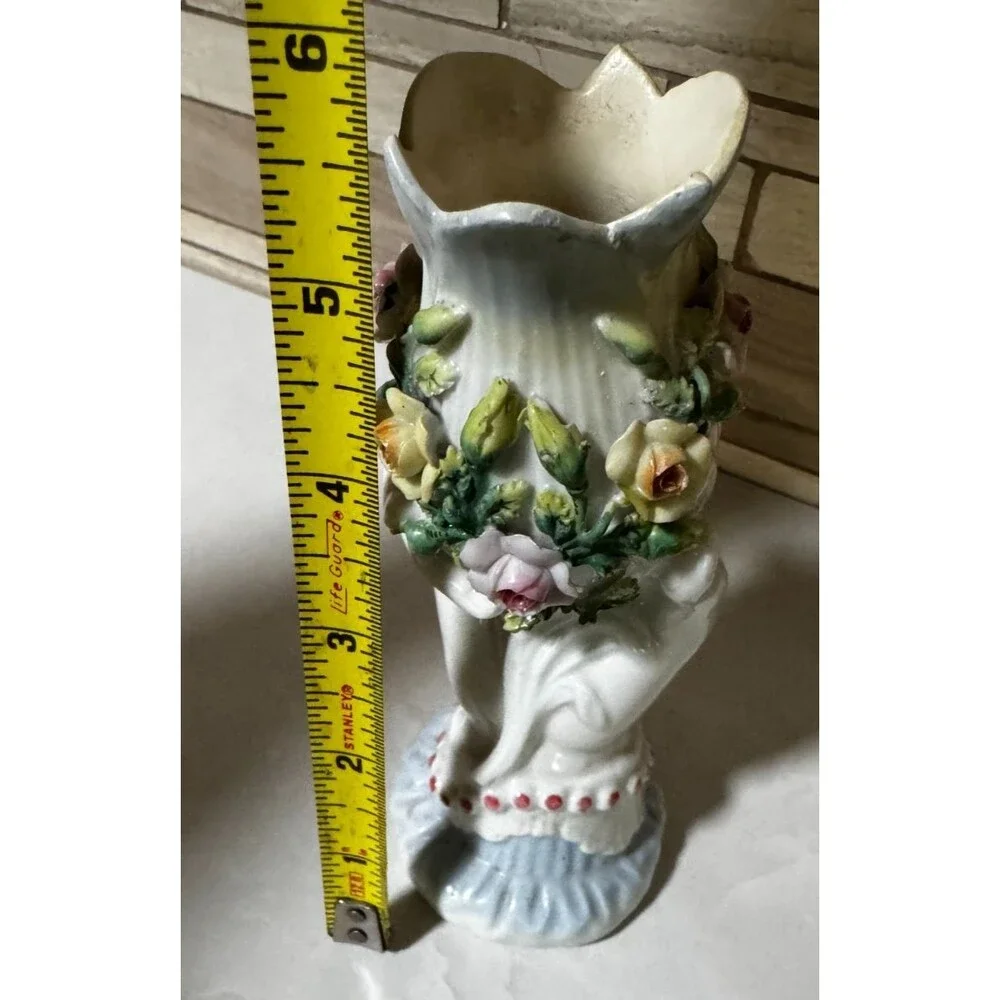 Antique Dresden-style porcelain hand-shaped figural vase